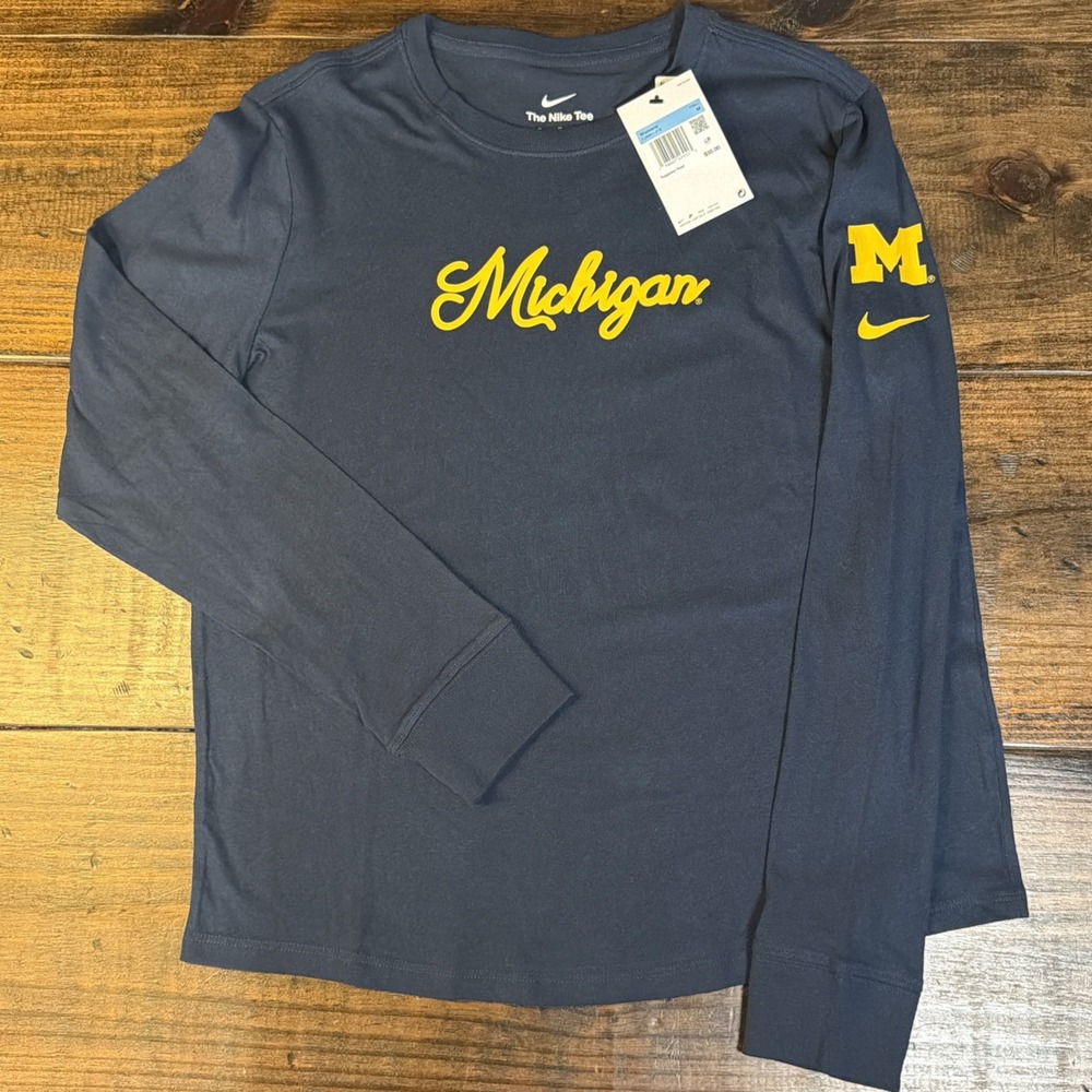 Nike Michigan Wolverines Women's Medium Long Sleeve Shirt Navy Maize NWT NCAA
